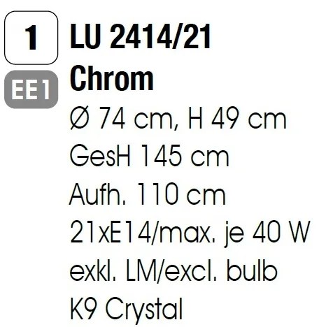 Candelabru cromat design LUX cu cristal K9 Gstaad