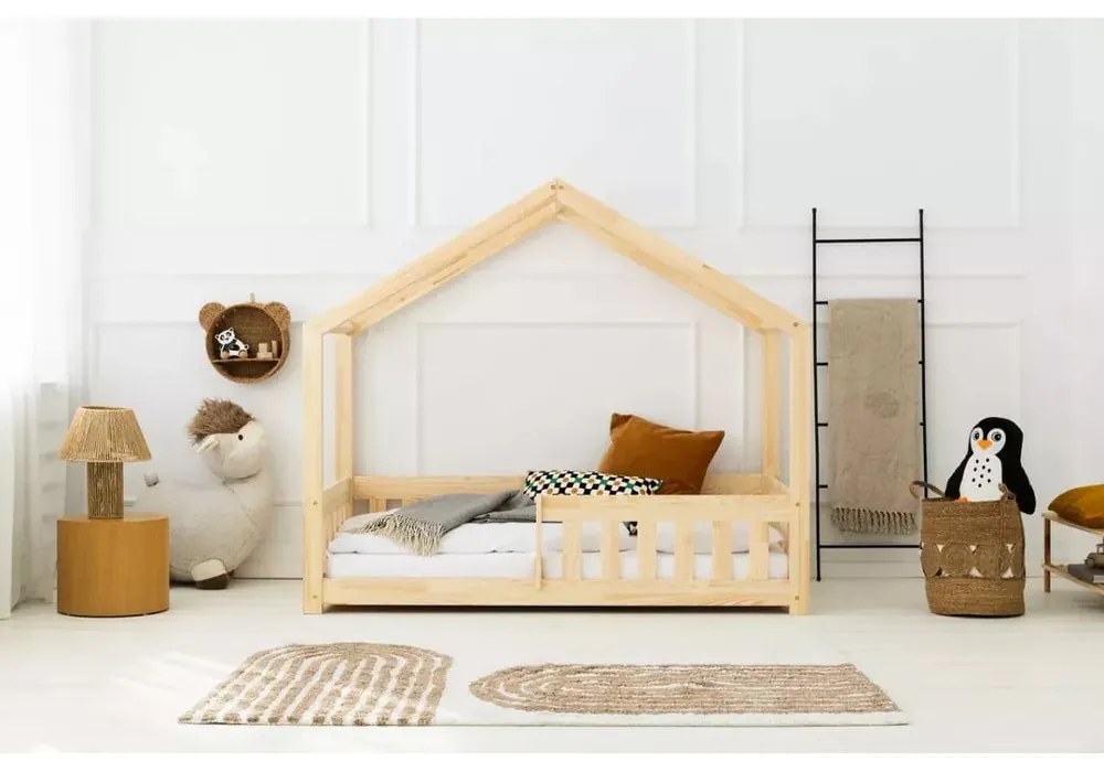 Pat pentru copii natural de tip casă din lemn de pin 90x200 cm Mila RMP – Adeko