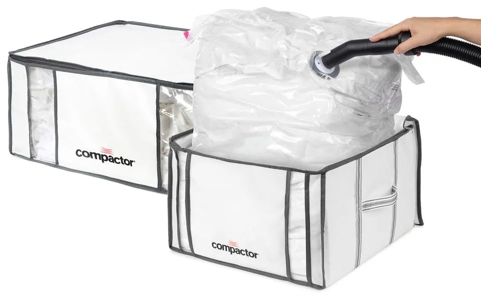 Cutii de depozitare pentru haine 2 buc. din material textil cu vacuum/cu pereți întăriți 65x45x27 cm Life – Compactor