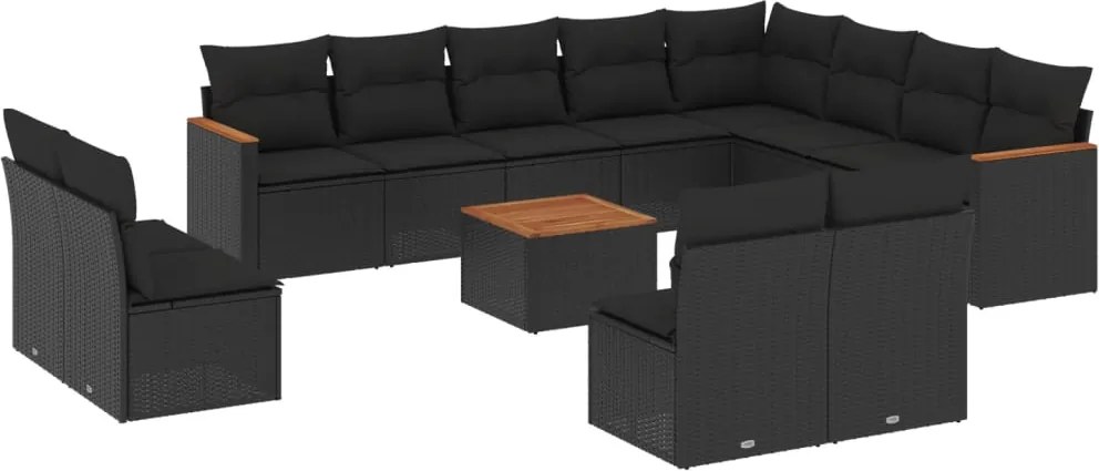 vidaXL Set mobilier de grădină cu perne, 13 piese, negru, poliratan