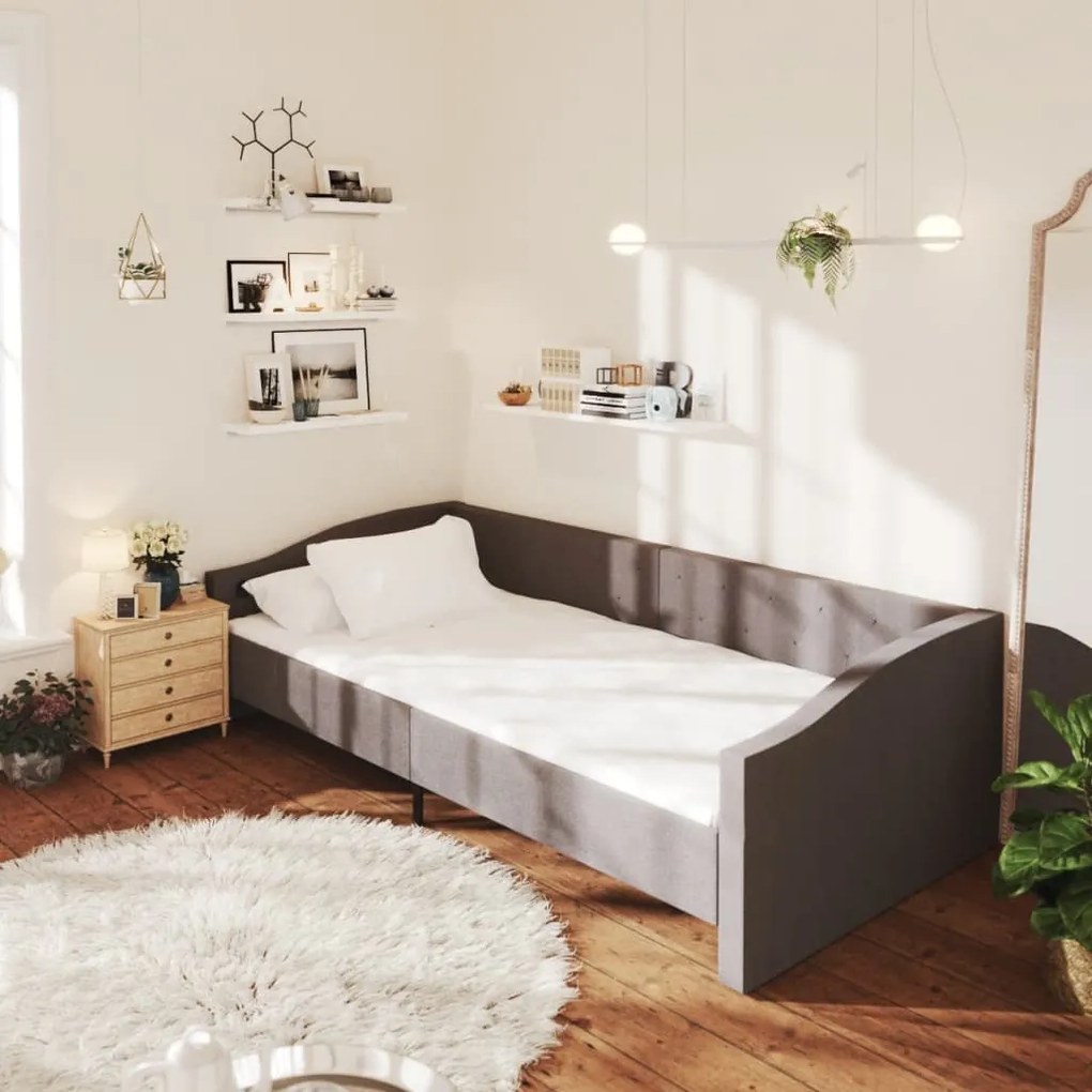 Pat de zi, gri închis, 90x200 cm, textil, usb