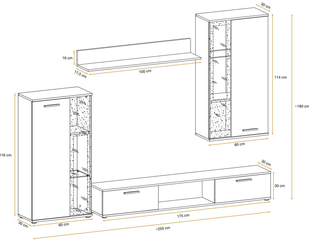 Mobilier living Wowza (hikora jackson + negru (cu iluminat LED). 1097585