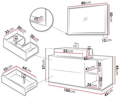 Set mobilier baie Kiago I (negru + marmură negru). 1122361