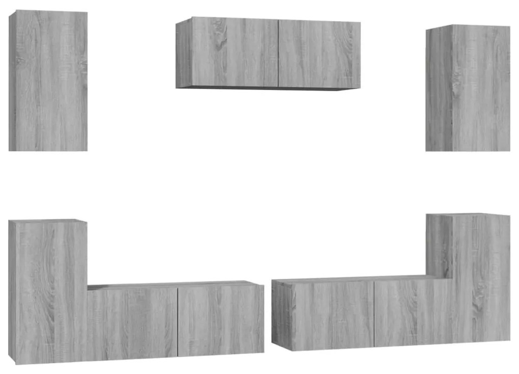 3114308 vidaXL Set comode TV, 7 piese, gri sonoma, lemn compozit