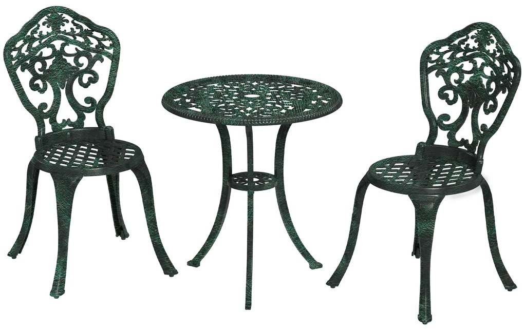Outsunny Set bistrot pentru grădină din aluminiu, mobilier grădină 3 piese 2 scaune + masă rotundă imitație fier forjat | Aosom Romania