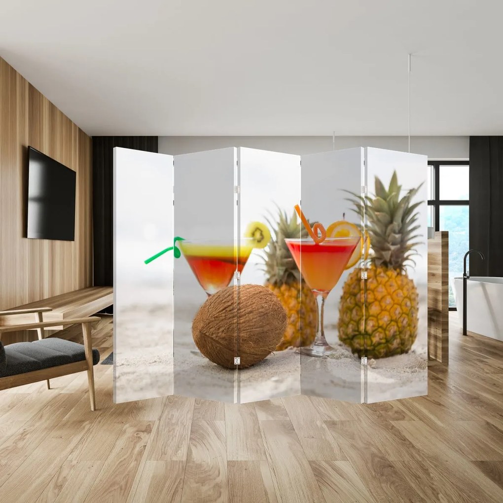 Paravan - Ananas și pahare pe plajă (210x170 cm)