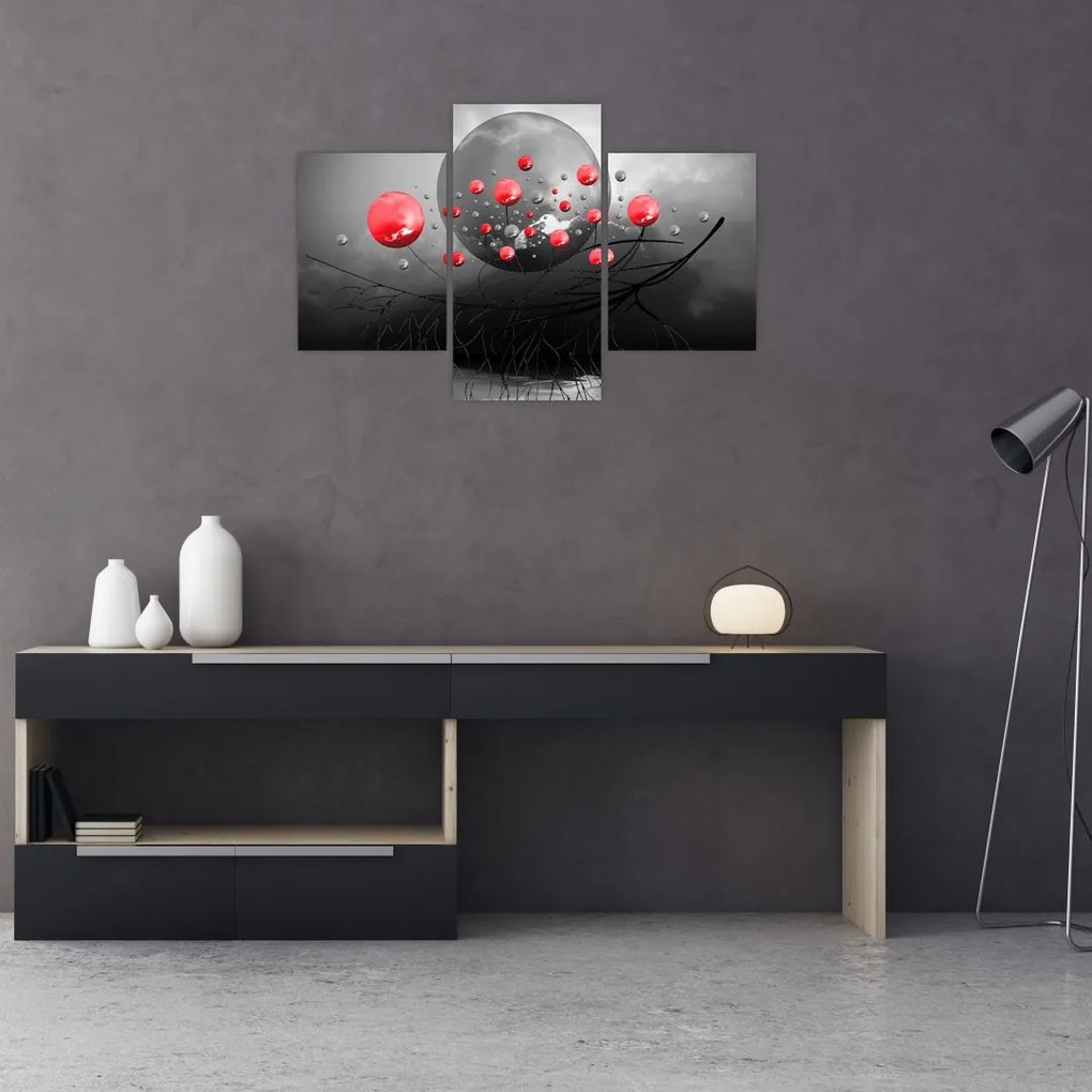 Tabloul cu bile abstracte roșii (90x60 cm)
