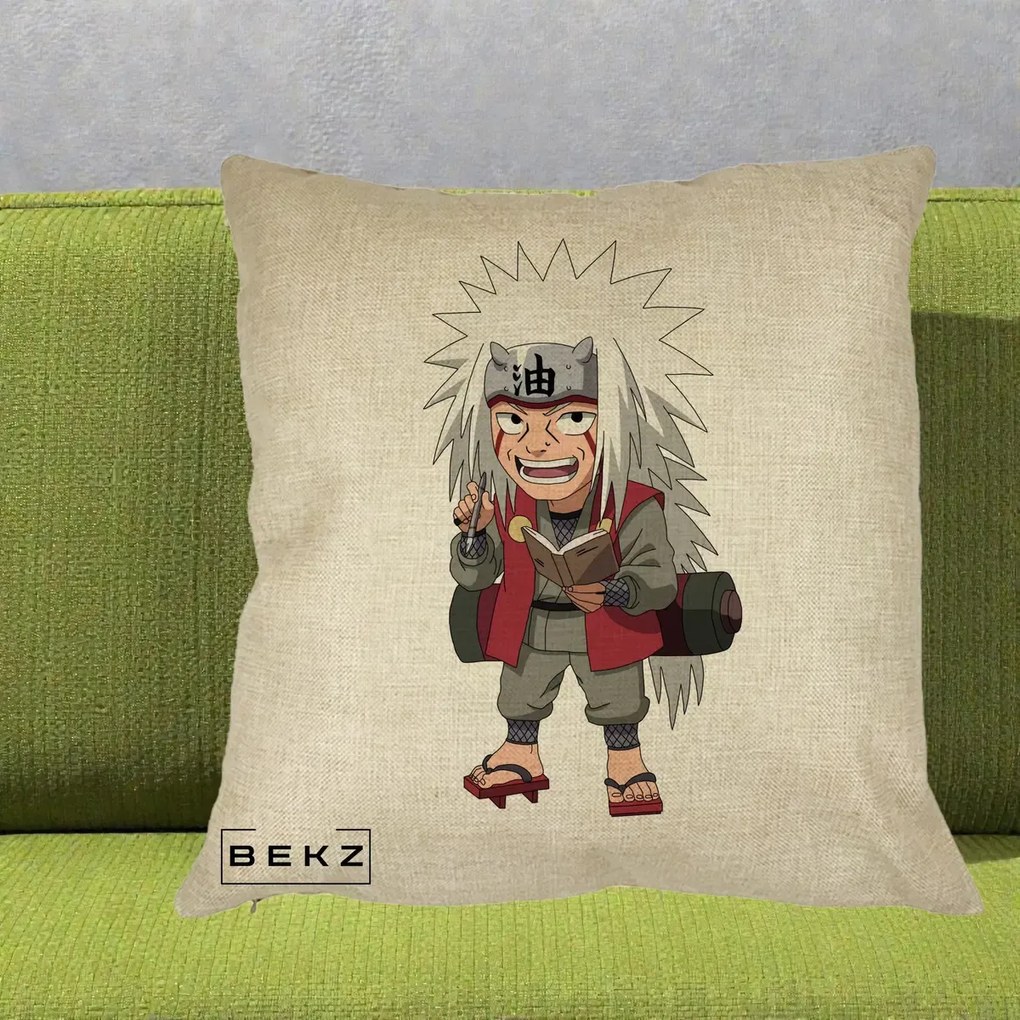 Perna Personalizata Naruto Jiraiya Sensei Chibi, 40x40 cm, Crem, Husa Detasabila, Perna Inclusa, BEKZ®
