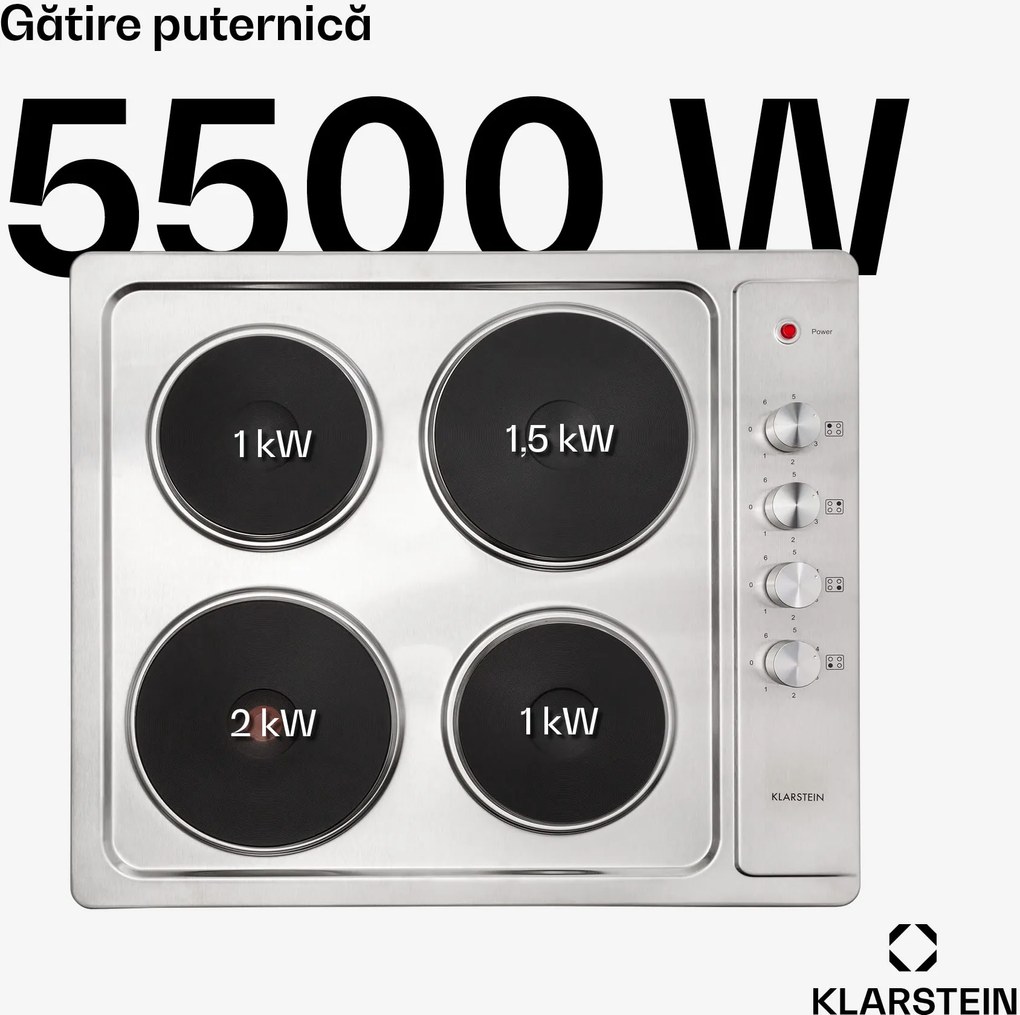 Klarstein Appetito 4, plită electrică, 5500 W, 4 plăci, 6 trepte de putere, oțel inoxidabil