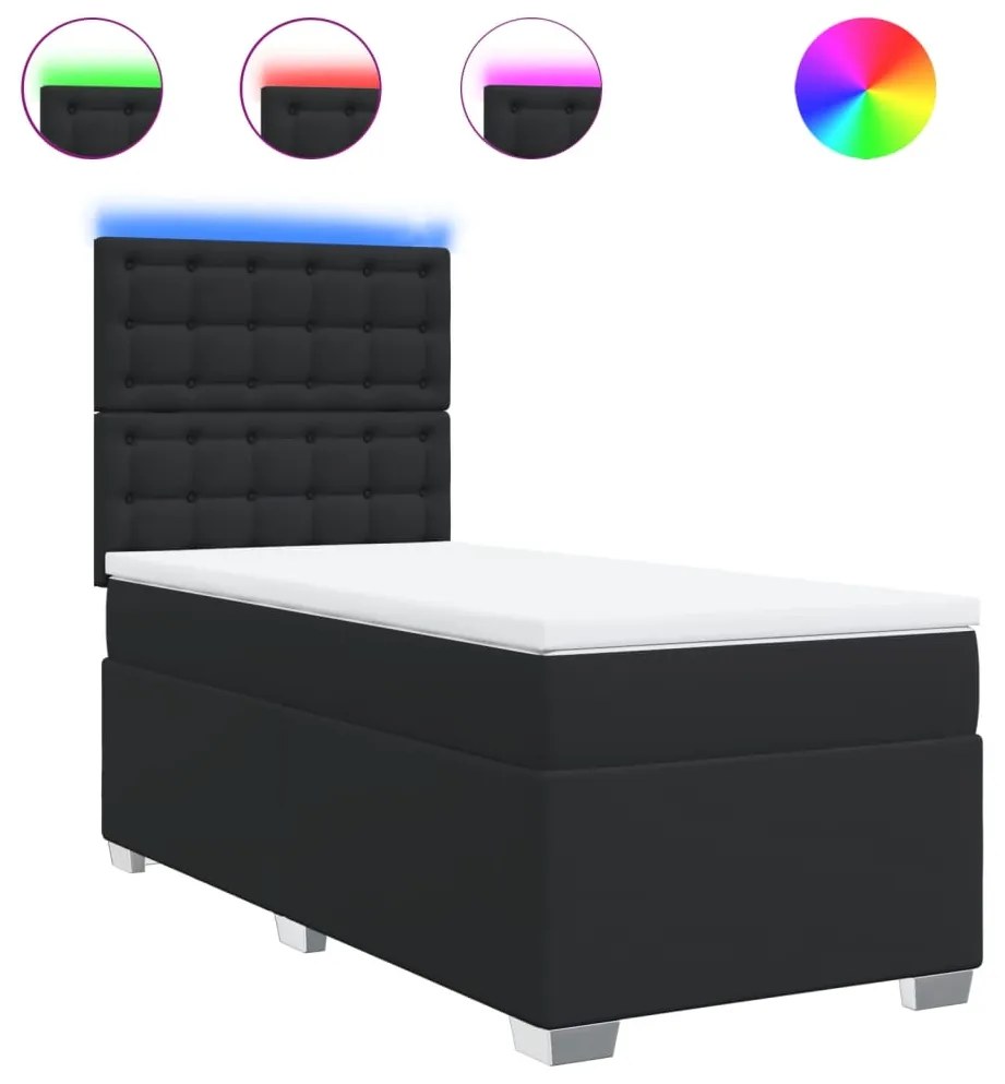 3293000 vidaXL Pat box spring cu saltea, negru, 90x190 cm, piele ecologică