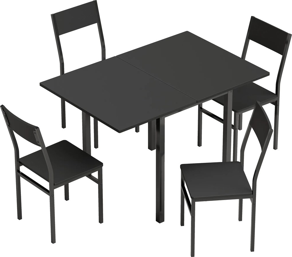 HOMCOM Set Masă și Scaune Dining 5 Piese Extensibil cu MDF și Metal, 80-120 cm, 4 Scaune Stivuibile, Negru | Aosom Romania