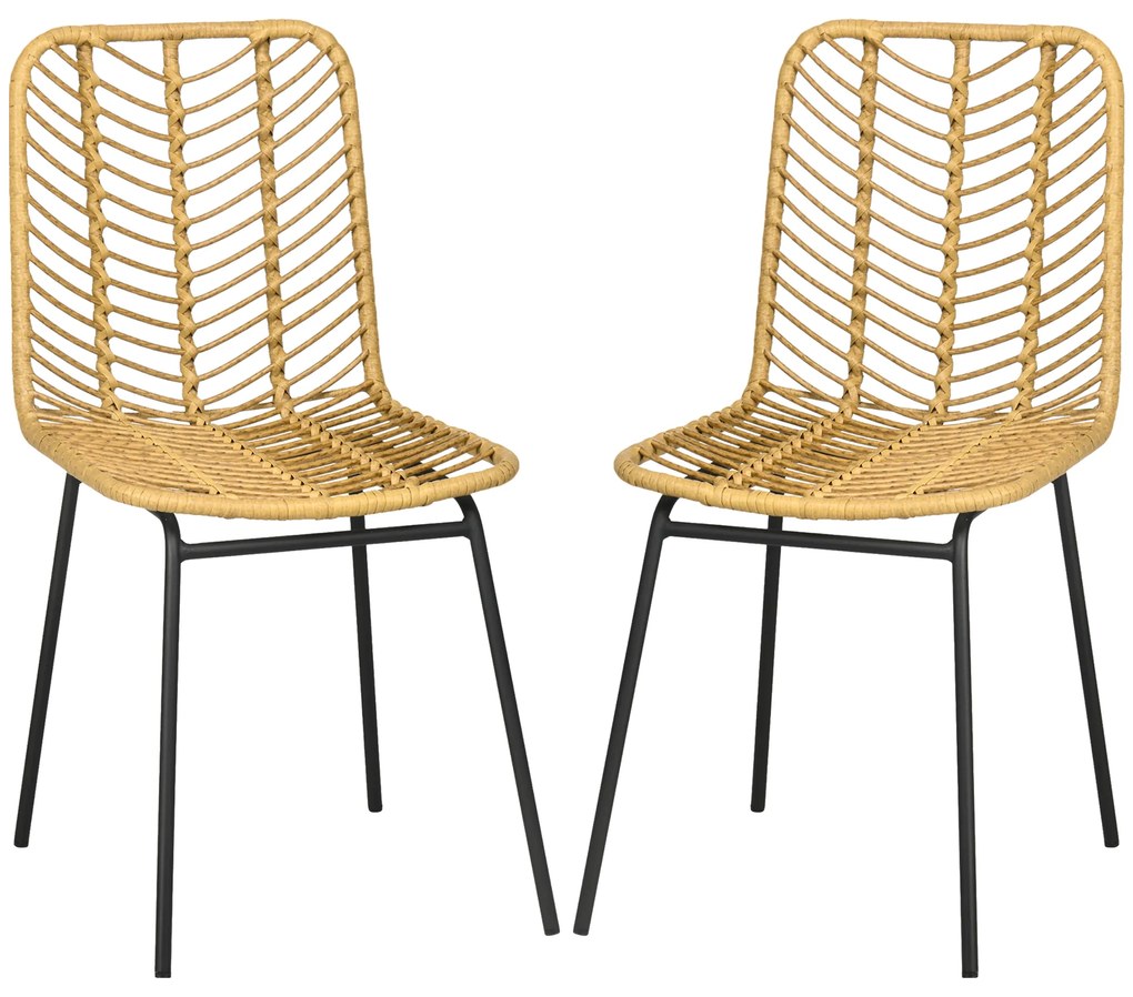HOMCOM Set de 2 scaune de dining design boem din rășină impletită și picioare metal 44 x 58 x 85 cm galben | Aosom Romania