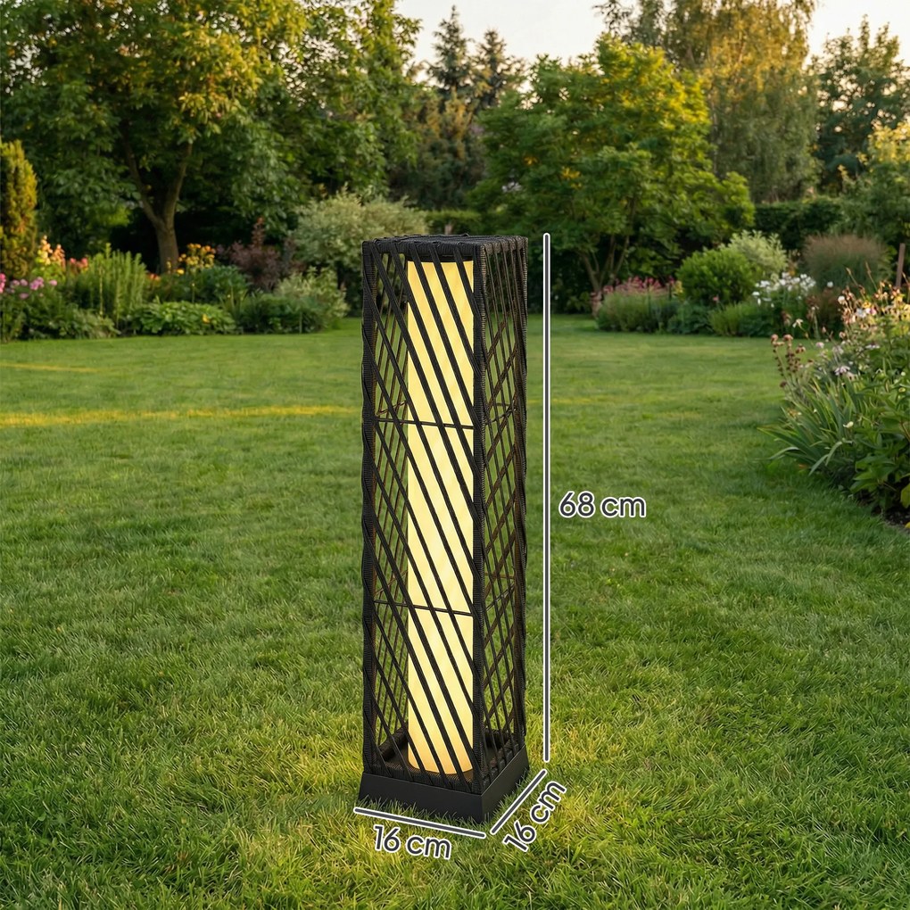 Outsunny Felinar de grădină din ratan Felinar solar exterior cu LED-uri Pornire și Oprire Automată Impermeabil IP44 Negru | Aosom Romania
