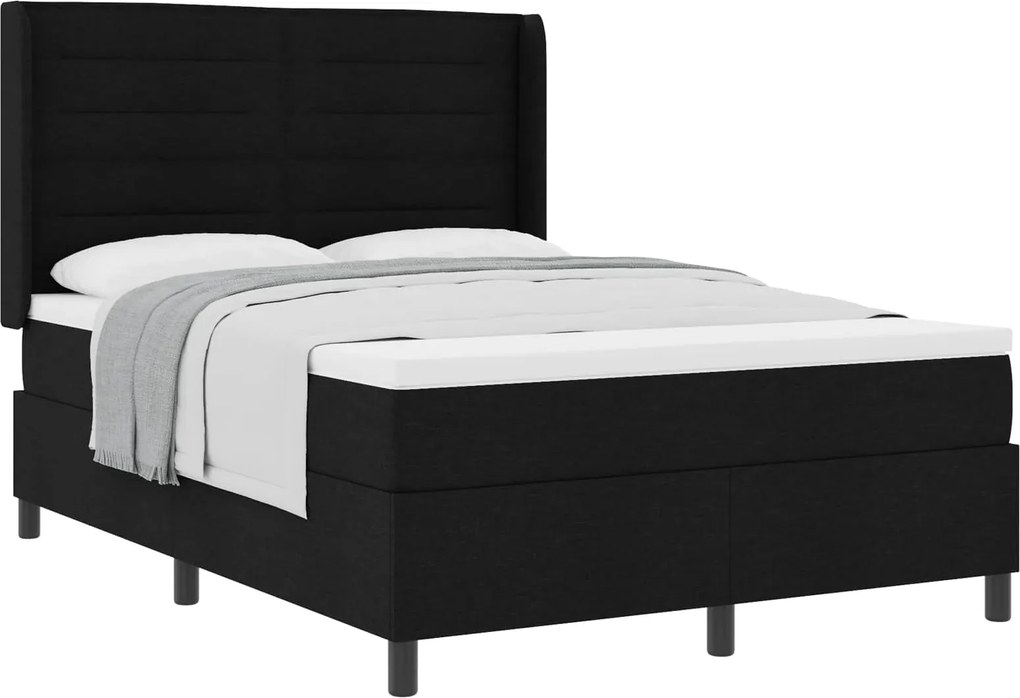 vidaXL Pat cu arcuri cu saltea Negru 190 x 140 cm țesătură