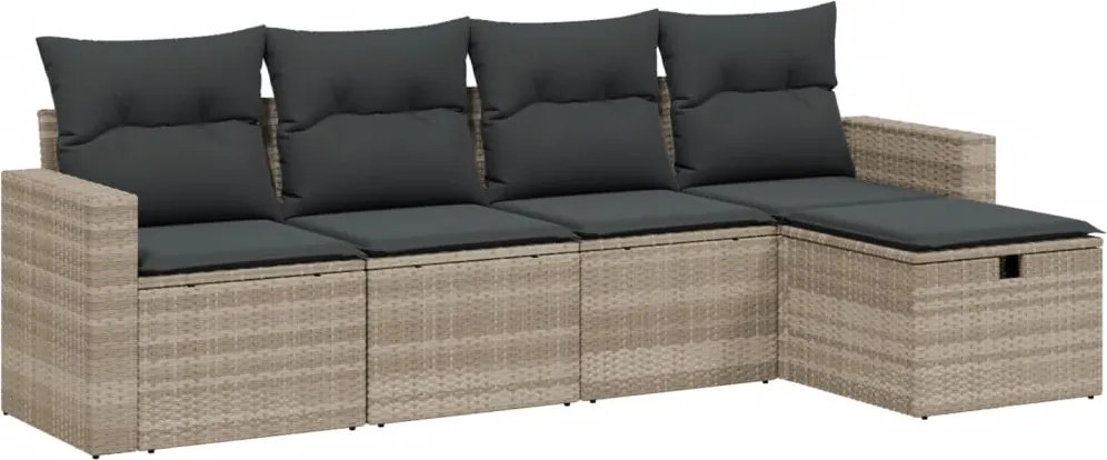 vidaXL Set canapele de grădină cu perne, 5 piese gri deschis poliratan