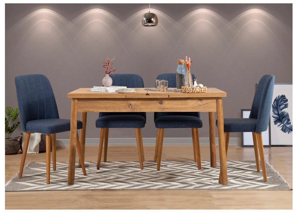 Set mobilier sufragerie Dobuse 3 (pin atlantic + Albastru marin) (pentru 4 persoane). 1093804