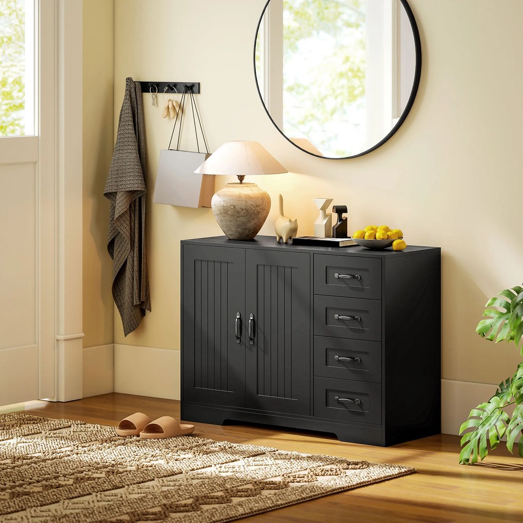 HOMCOM Sideboard, Cufăr, stil modern, 4 sertare, 1 dulap, 105 x 40 x 76 cm, Negru | Aosom Romania