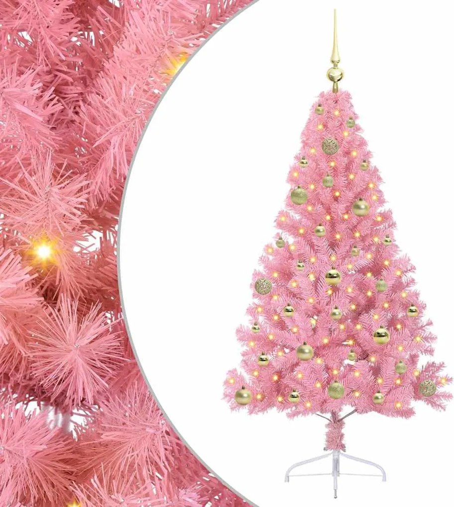 vidaXL Pom de Crăciun artificial pre-iluminat Roz 150 cm PVC