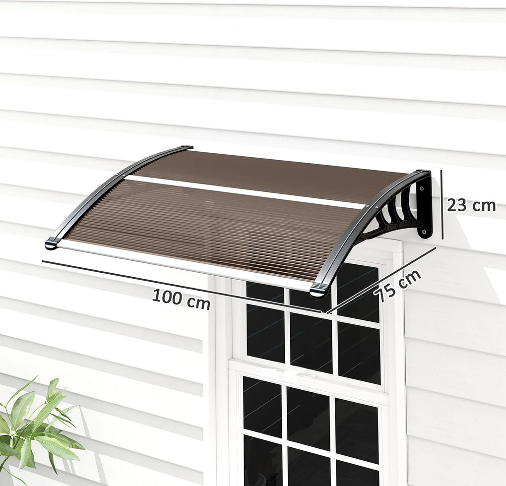 Outsunny Copertină Exterioară Impermeabilă și Anti-UV cu Placă Curbată, 75x120x23 cm, Maro și Negru | Aosom Romania