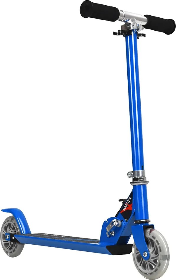 Trotinetă pliabilă din aluminiu cu roți LED albastră