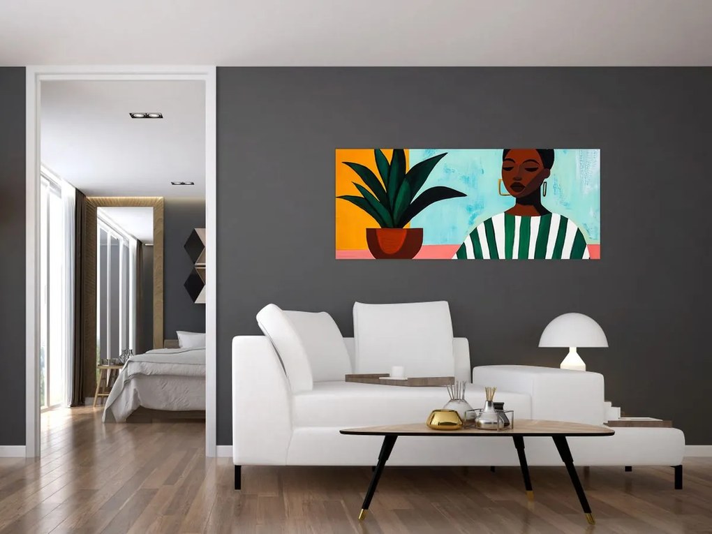 Tablou - Femeie cu floare (120x50 cm)
