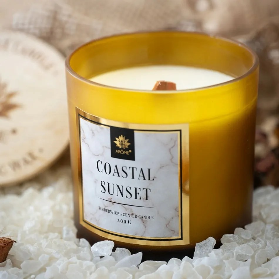 Arome Soy Candle Coastal Sunset 400 g cu fitil dinlemn și capac