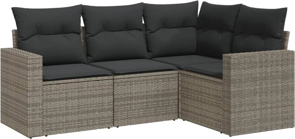 vidaXL Set canapea de grădină cu perne, 4 piese, gri, poliratan