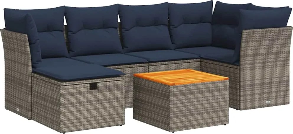 vidaXL Set canapele de grădină, 7 piese, cu perne, gri, poliratan