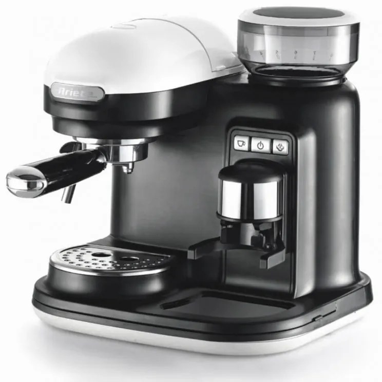 Espressor manual Ariete ESPRESSO MODERNA 1318/01, 1080W, 15 bar, 0.8 L, Rasnita încorporata, Spumare lapte, Alb/Negru