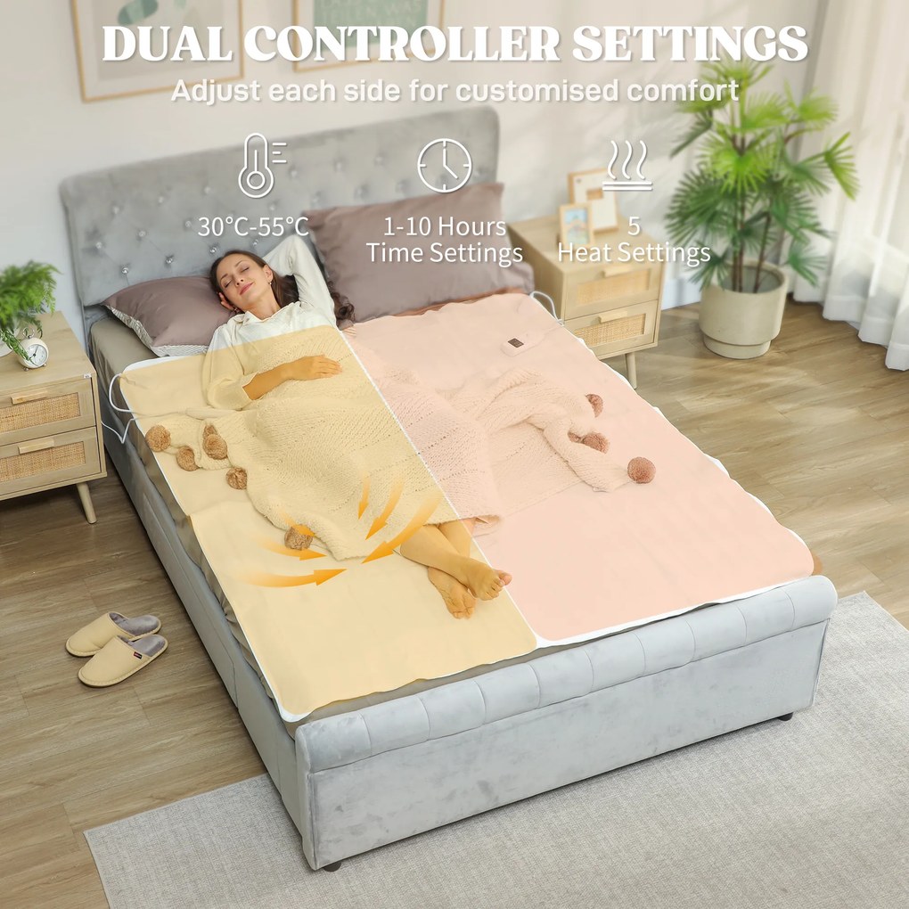 Pătură Încălzitoare HOMCOM 160x140 cm cu 5 Nivele de Căldură Alb | Aosom Romania