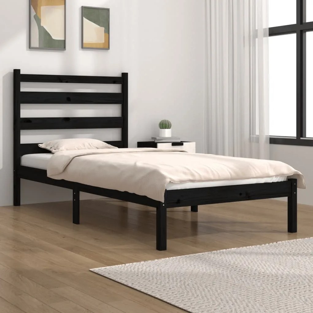 Cadru de pat Single 3FT, negru, 90x190 cm, lemn masiv de pin Negru, 90 x 190 cm