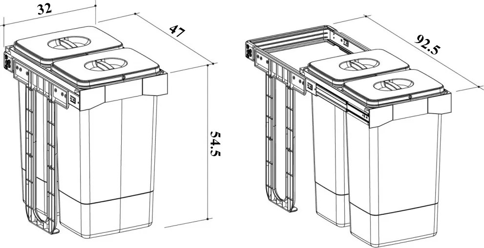 Cos gunoi incorporabil Ecomax Free Jazz 40, colectare selectiva, gri antracit, 2 x 26 l Polipropilena, 400 mm, L:320 mm; l:470 m; H:545 mm, Gri