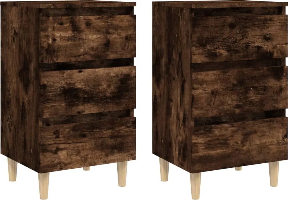 vidaXL Noptiere picioare lemn masiv 2 buc. stejar afumat 40x35x69 cm