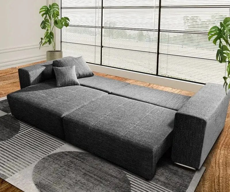 Canapea extensibilă dumonde cu ladă de depozitare si sezut confortabil din spuma high-density, Marbela Magma Black XXL 295x100 cm