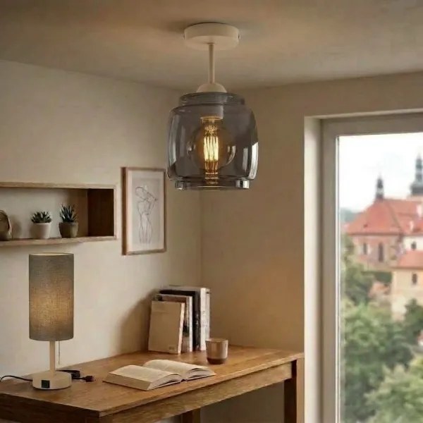 BRILAGI - LED lustră aplicată R GLASS 1xE27/60W/230V Ø 26 cm bej/gri fumuriu