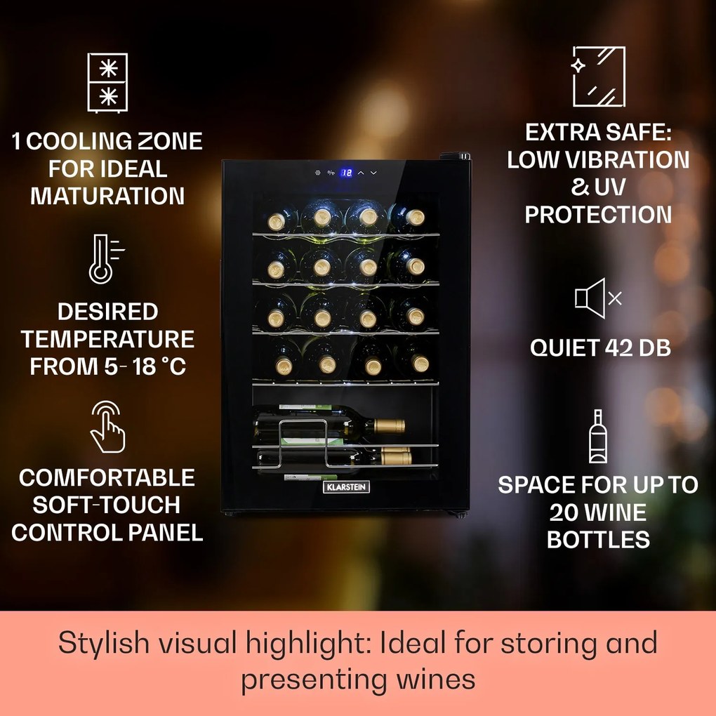 Klarstein Shiraz 20 Uno răcitor de vinuri 53 litri 20 sticle Panou de control tactil 5-18 °C
