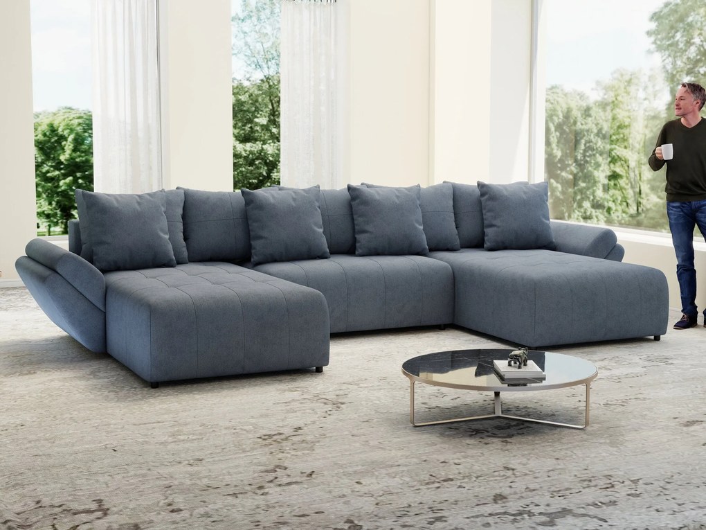 Colțar extensibil dumonde cu ladă de depozitare si sezut confortabil din spuma high-density, Berlin U Enjoy Antracit 380x180 cm