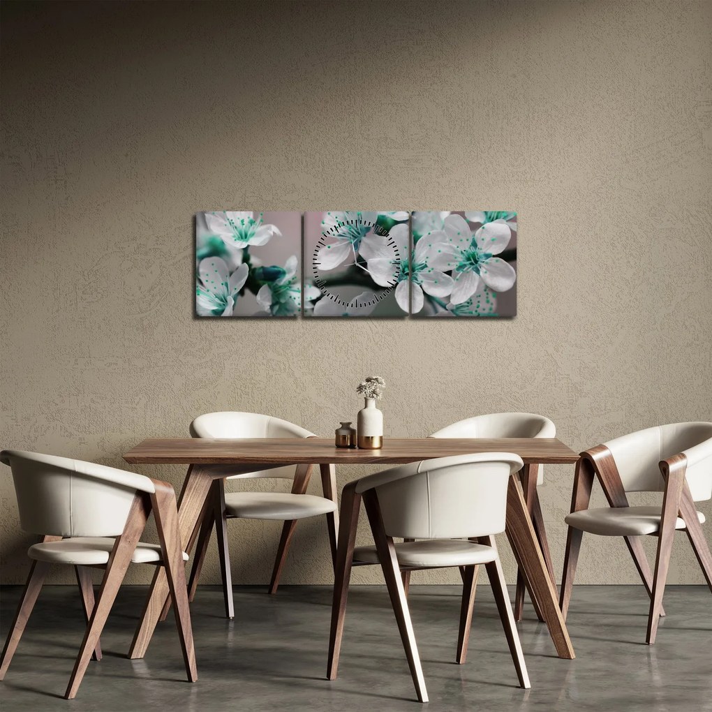 Tablou cu floare - turcoaz (cu ceas) (90x30 cm)