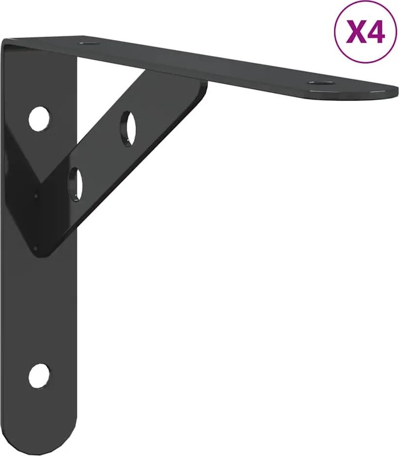 vidaXL Suporturi rafturi, 4 buc., 20x2,5x14 cm, negru, oțel inoxidabil