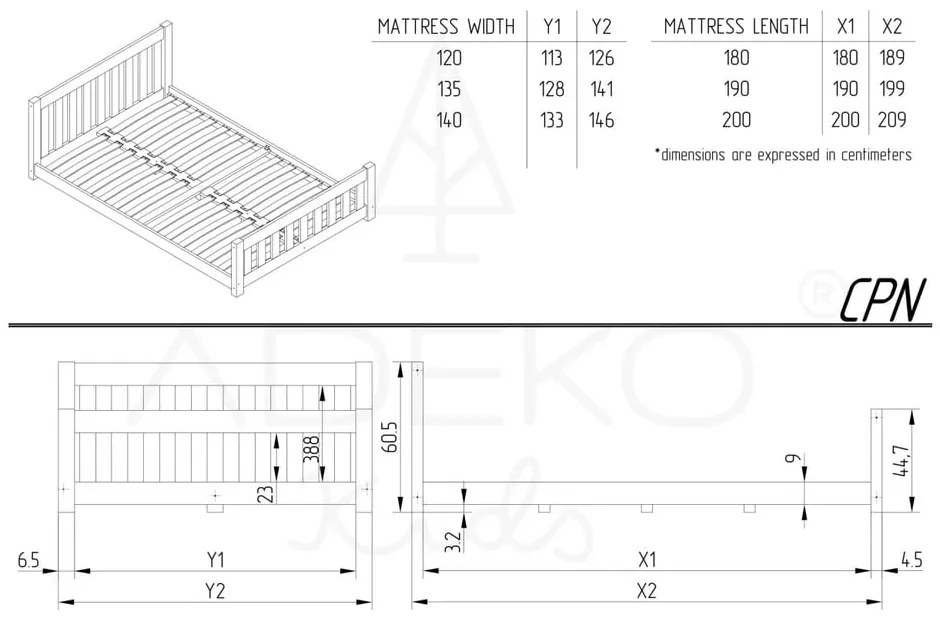 Pat pentru copii natural din lemn de pin 90x200 cm CPN – Adeko