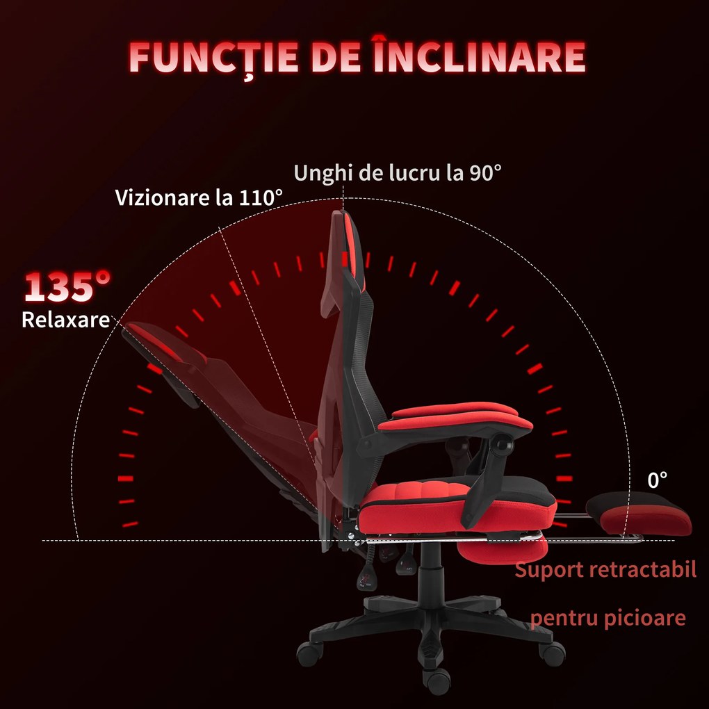 Vinsetto Scaun de Birou Ergonomic și Reclinabil cu Suport pentru Picioare Negru și Roșu | Aosom Romania