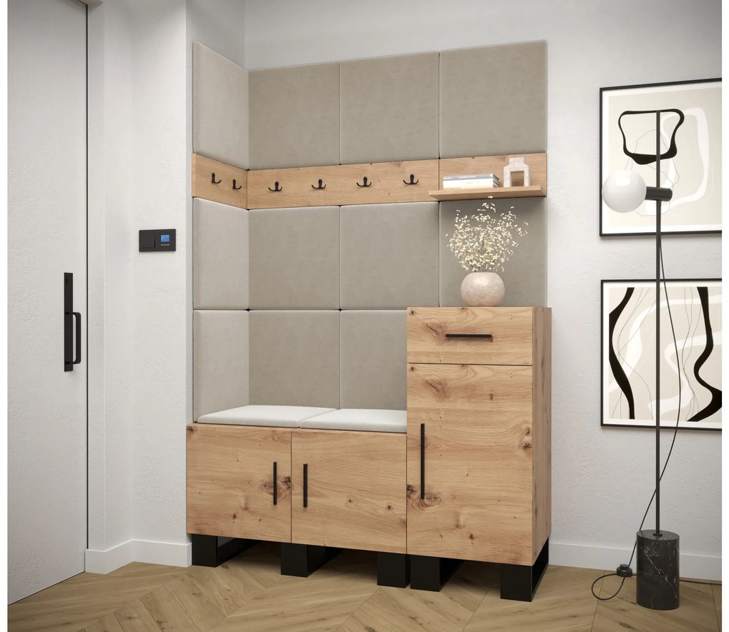Set mobilier pentru hol Amanda 10 (Stejar artisan + bej). 1085938