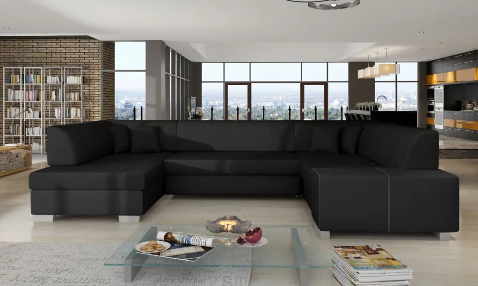 Canapea modulara cu spatiu pentru depozitare, 320x73x207 cm, Havana L02, Eltap (Culoare: Negru / Alb)