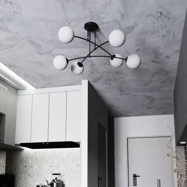 Lustră pe tijă PREGOS 6xE14/10W/230V negru/alb