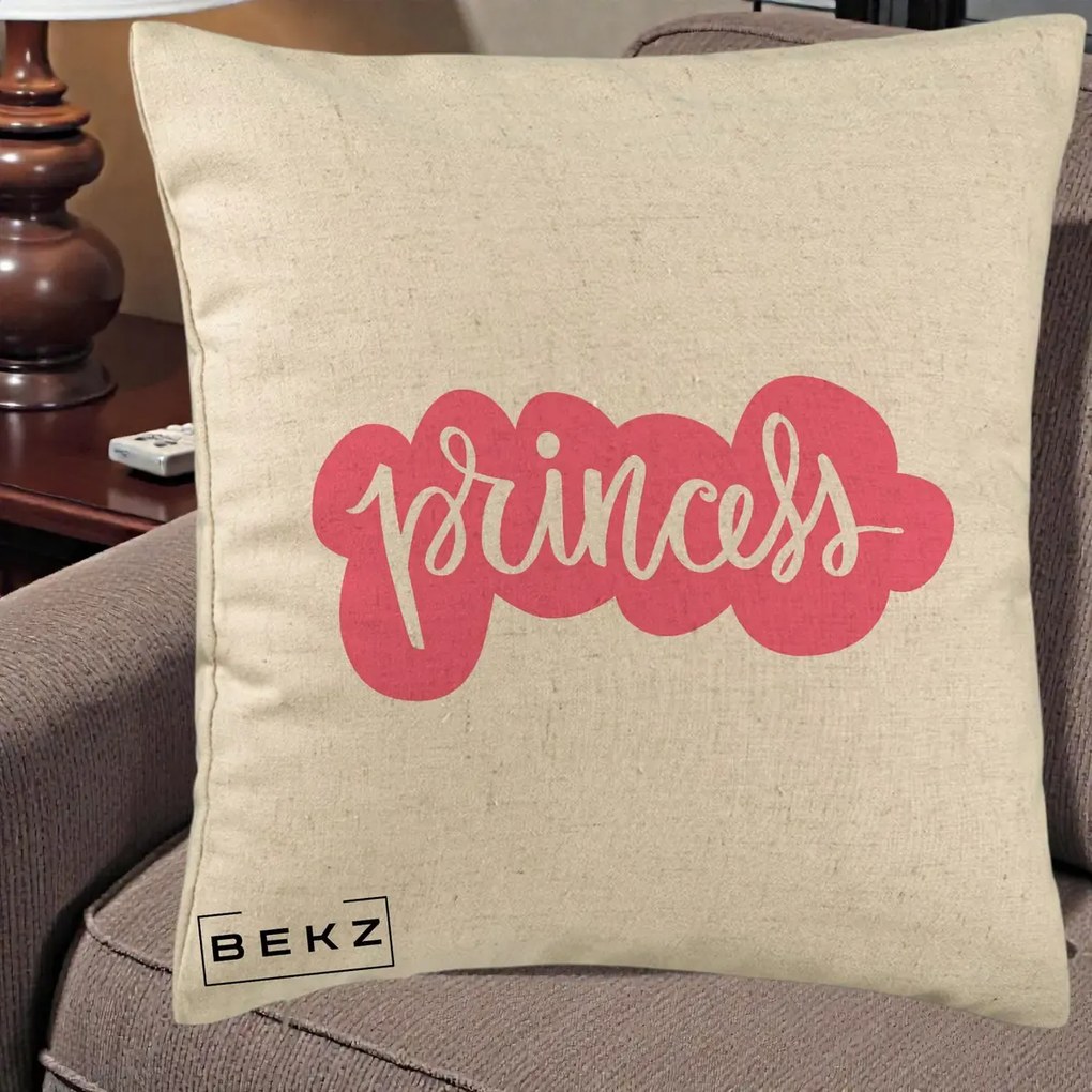 Perna decorativa Princess Text Roz, 40x40 cm cu Umplutura, Bej, BEKZ