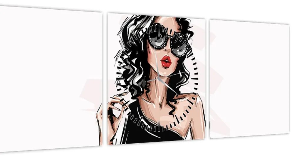 Tablou - Femeie de modă (cu ceas) (90x30 cm)