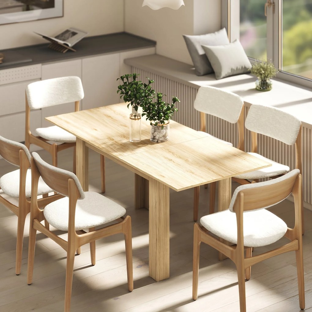 HOMCOM Masa extensibilă, 140-180 cm, finisaj lemn natural, pentru 6-8 persoane | Aosom Romania