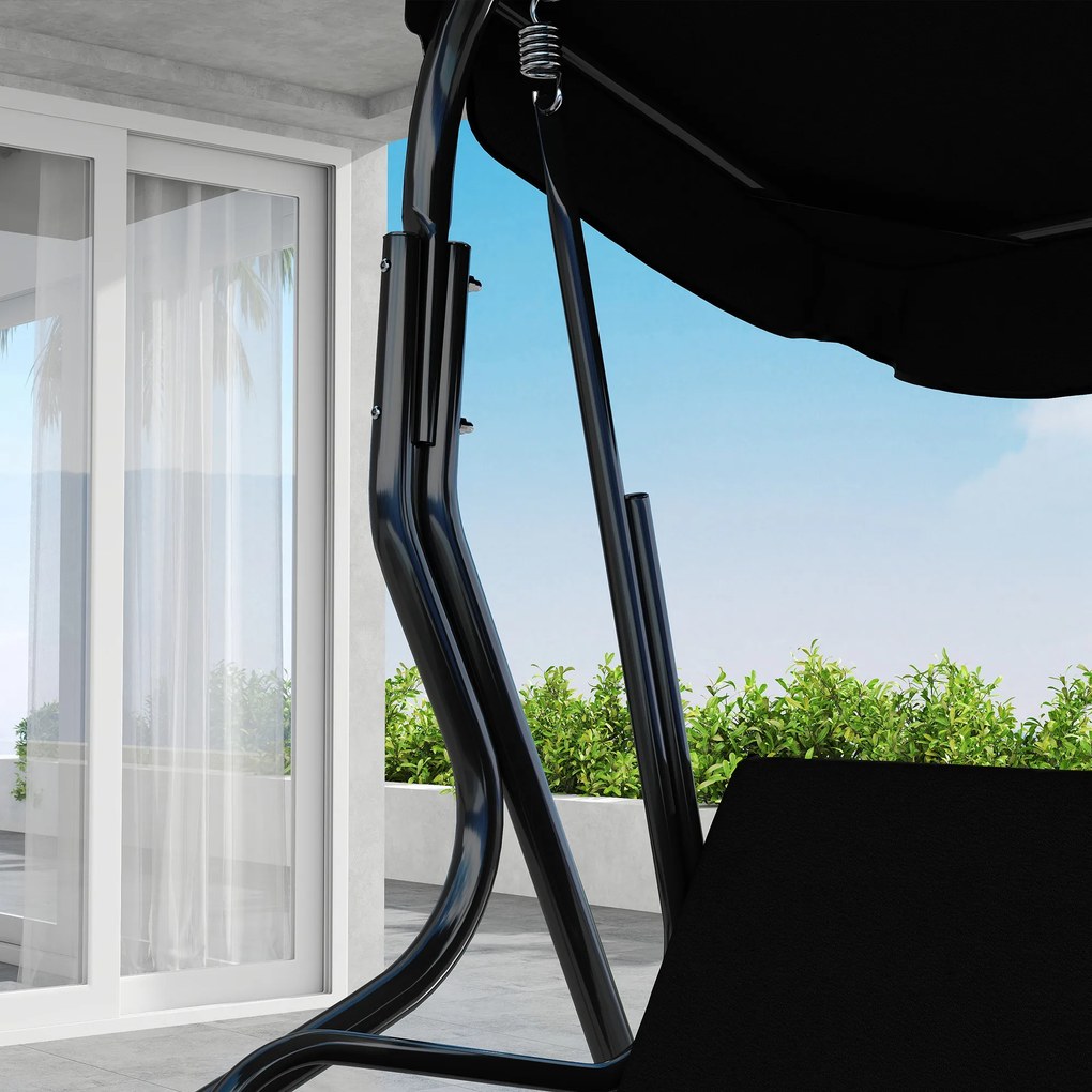 Outsunny Balansoar de Grădină 3 Locuri cu Acoperiș Reglabil și Perne Moi din Poliester, Capacitate 240 kg, 170x110x153 cm, Negru | Aosom Romania
