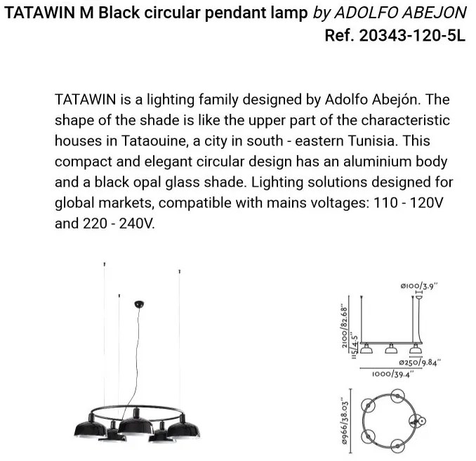 Lustra suspendata design modern TATAWIN M negru