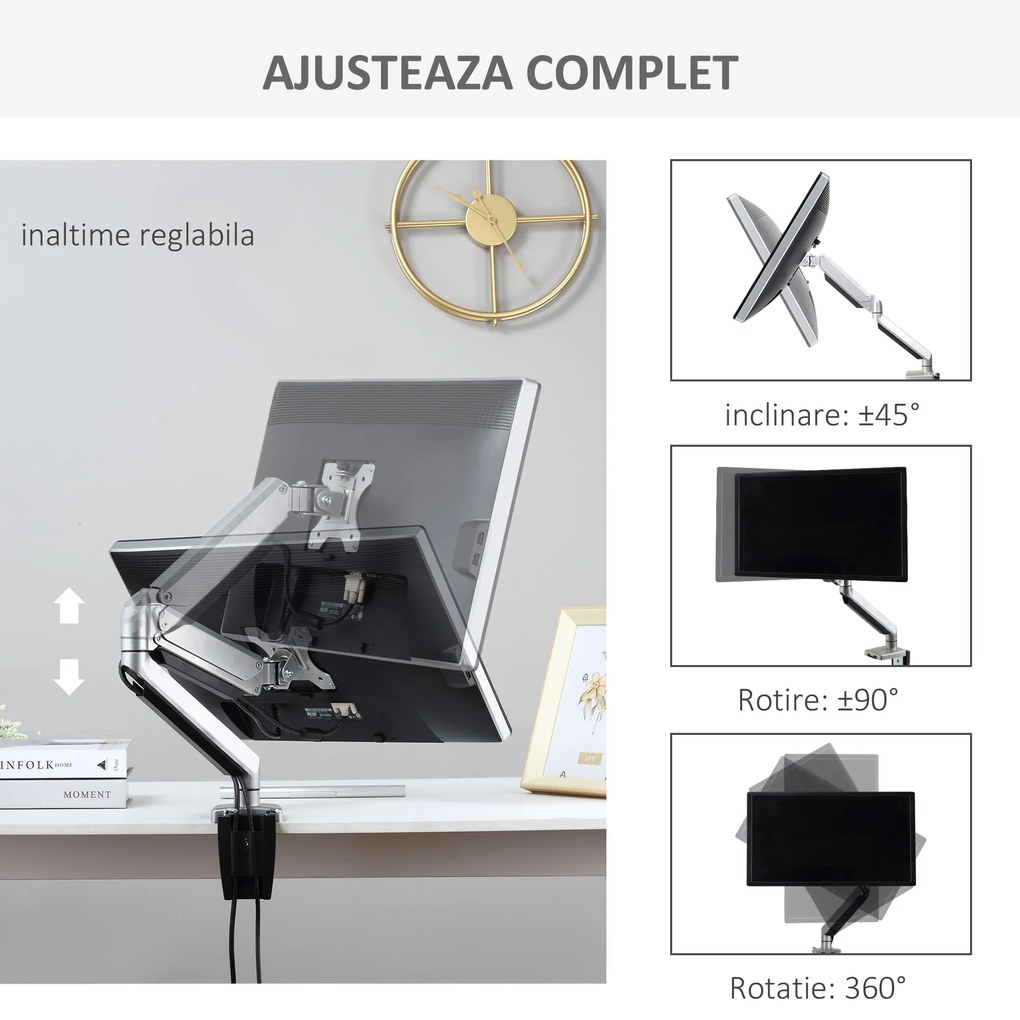 Vinsetto suport monitor, aluminiu, reglabil, 50x11x19.5-47.5cm | AOSOM RO